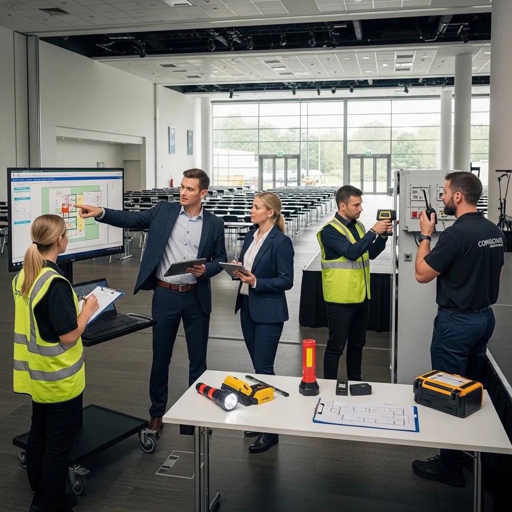 Security experts conducting a risk assessment at an event venue